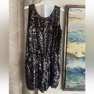 J Crew Collection Romper Sequin Starts Black Neckline  Lined Pockets Sz 6